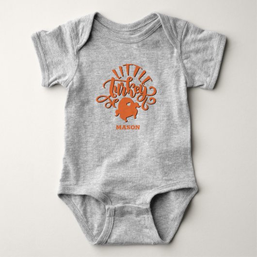 Custom Baby Name Orange Little Turkey Thanksgiving Romper (Voorkant)
