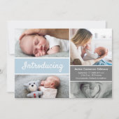 Custom Baby Photo Collage Blue White Modern Script (Voorkant)