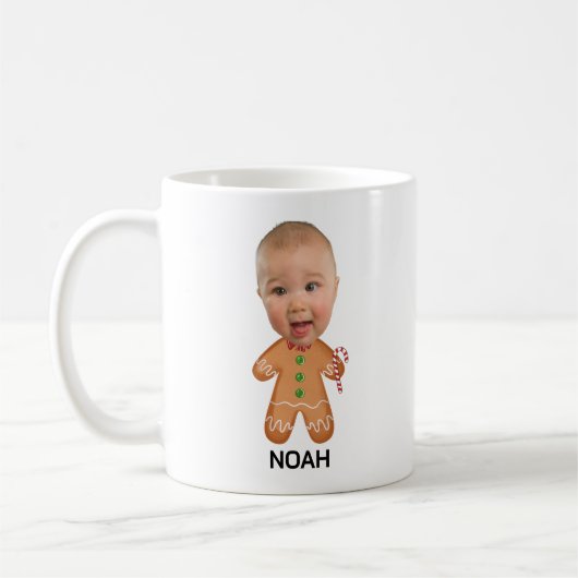 Custom Baby Photo Face Funny Christmas Gingerbread Koffiemok (Links)