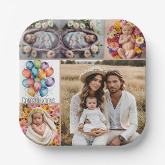 Custom Baby Photo Paper Plate – Brown Frame Papieren Bordje
