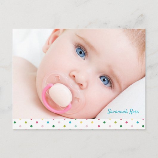 Custom Baby Photo Polka Dots Naming Ceremony Aankondigingskaart (Voorkant)