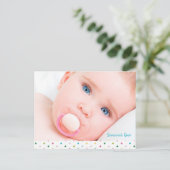 Custom Baby Photo Polka Dots Naming Ceremony Aankondigingskaart (Staand voorkant)