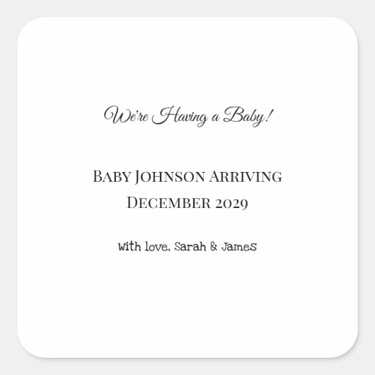 Custom Baby Reveal Kaart Vierkante Sticker (Voorkant)