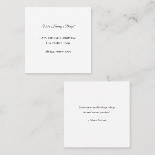 Custom Baby Reveal Kaart Vierkante Visitekaartje (Voorkant / Achterkant)