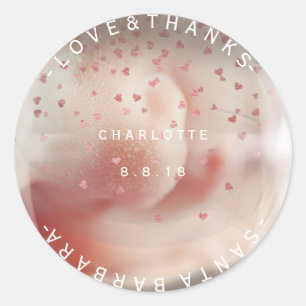 Custom Baby shower Bedankt Roze Roze Hart Confetti Ronde Sticker