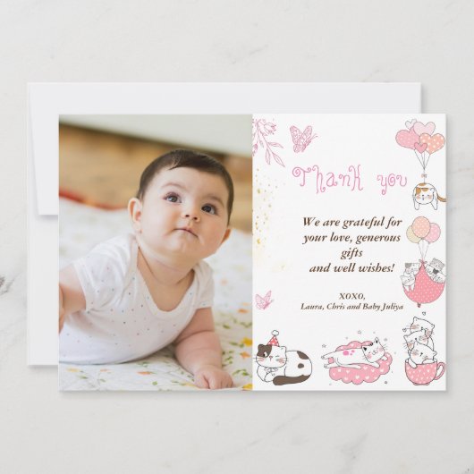 Custom Baby shower Foto met katten Bedankkaart (Voorkant)
