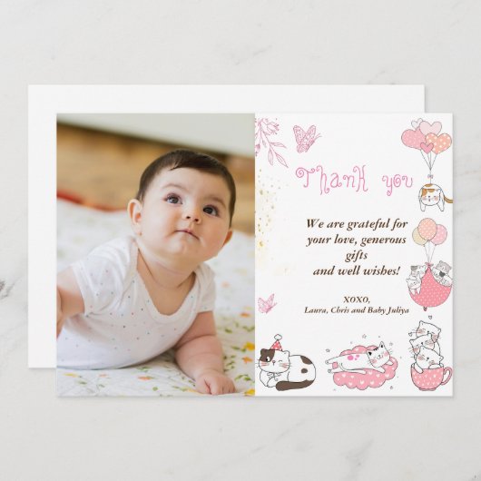 Custom Baby shower Foto met katten Bedankkaart (Voorkant / Achterkant)