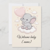 Custom Baby shower Wenskaart – Schattigee olifant Kaart (Voorkant)