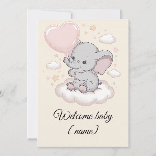 Custom Baby shower Wenskaart – Schattigee olifant Kaart (Voorkant)