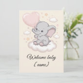Custom Baby shower Wenskaart – Schattigee olifant Kaart (Staand voorkant)