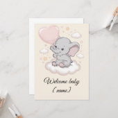 Custom Baby shower Wenskaart – Schattigee olifant Kaart (Voorkant / Achterkant in situ)