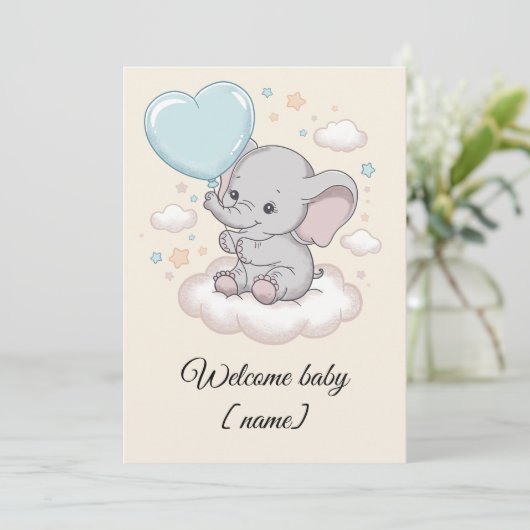 Custom Baby shower Wenskaart Schattigee olifant Kaart (Staand voorkant)