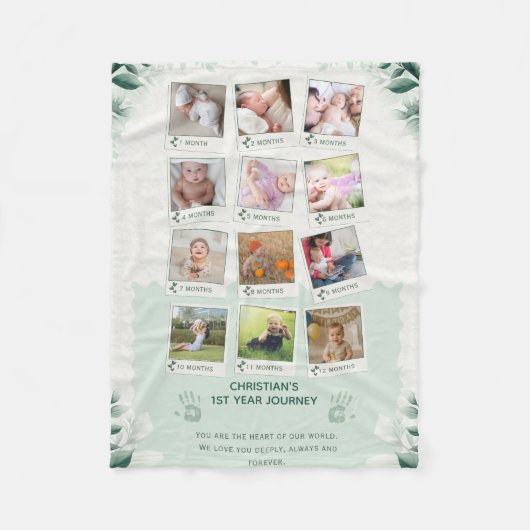 Custom Baby's 1st Year Journey Fotocollage Fleece Deken (Voorkant)