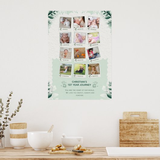 Custom Baby's 1st Year Journey Fotocollage Poster (Keuken)