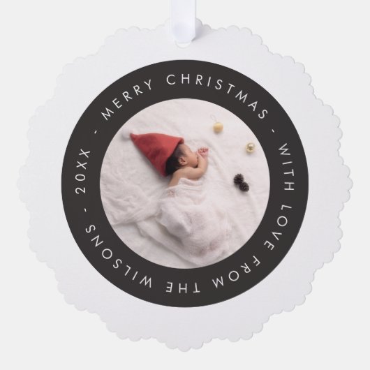 Custom Baby's eerste kerst fotokaart Ornament (Voorkant)