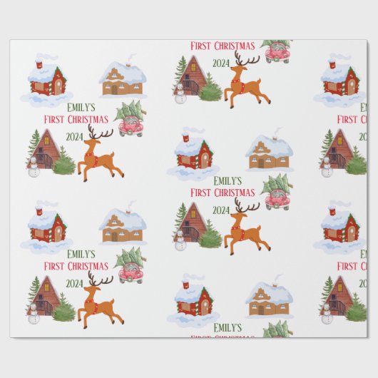 Custom Baby's eerste kerst huisdier Cadeaupapier (Vlak)