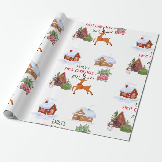 Custom Baby's eerste kerst huisdier Cadeaupapier (Uitgerold)