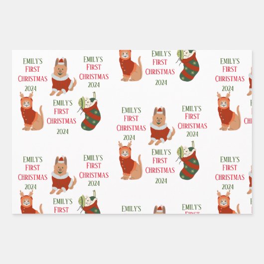 Custom Baby's eerste kerst huisdier Inpakpapier Vel (Voorkant)