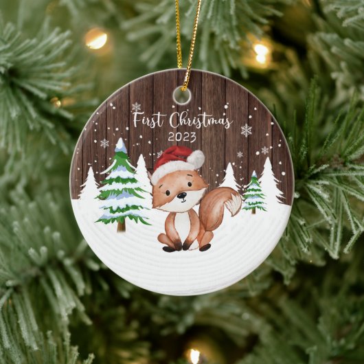 Custom Baby's eerste kerst vos tweezijdig Keramisch Ornament (Boom)