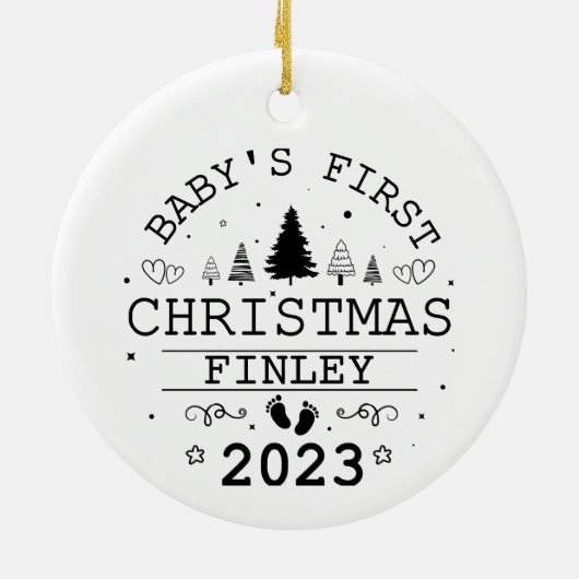 Custom Baby's eerste kerst vos tweezijdig Keramisch Ornament (Achterkant)