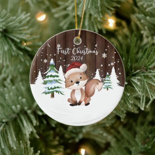 Custom Baby's eerste kerst vos tweezijdig Keramisch Ornament (Boom)