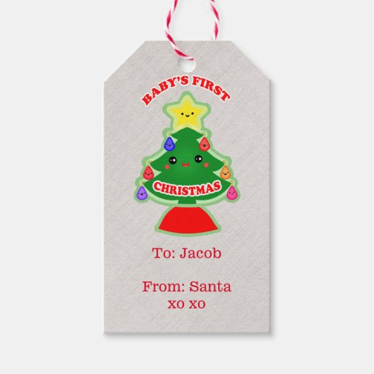 Custom Baby's eerste kerstcadeau Label Cadeaulabel (Voorkant)
