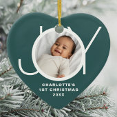 Custom Baby's Eerste Kerstfoto Groen Keramisch Ornament