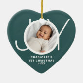 Custom Baby's Eerste Kerstfoto Groen Keramisch Ornament (Voorkant)