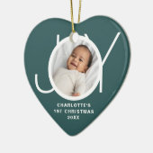 Custom Baby's Eerste Kerstfoto Groen Keramisch Ornament (Links)