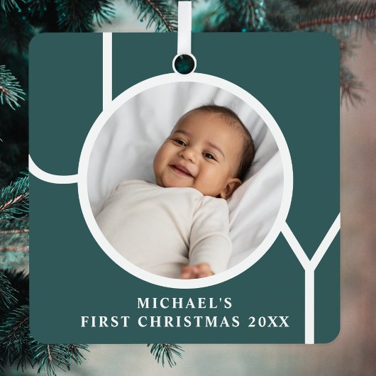 Custom Baby's Eerste Kerstfoto Groen Metalen Ornament