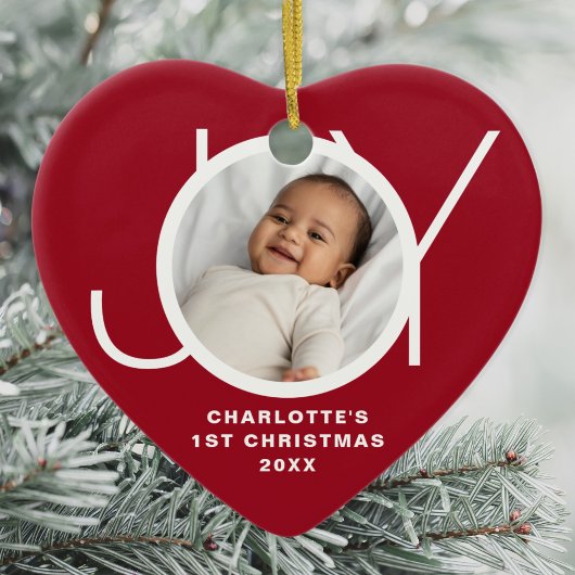 Custom Baby's Eerste Kerstfoto Rood Keramisch Ornament