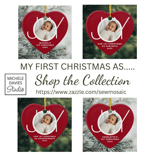 Custom Baby's Eerste Kerstfoto Rood Keramisch Ornament