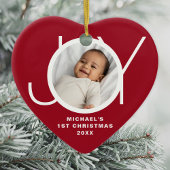 Custom Baby's Eerste Kerstfoto Rood Keramisch Ornament
