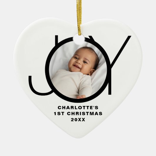 Custom Baby's Eerste Kerstfoto Wit Keramisch Ornament (Voorkant)