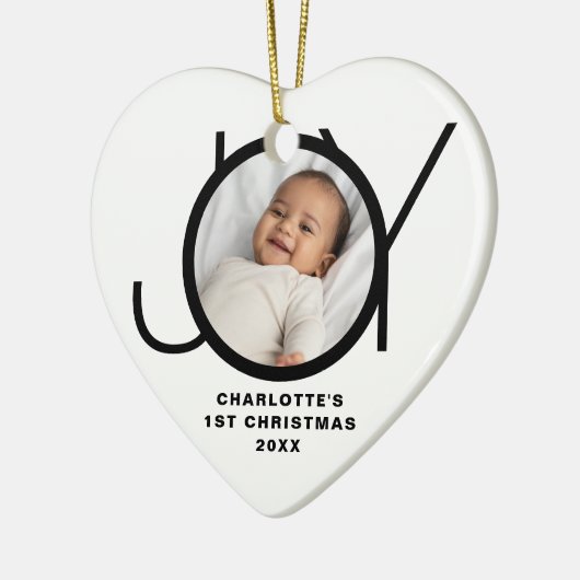 Custom Baby's Eerste Kerstfoto Wit Keramisch Ornament (Links)