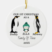 Custom Baby's Eerste Kerstmis Foto Familie van 3 Keramisch Ornament (Voorkant)