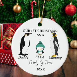 Custom Baby's Eerste Kerstmis Foto Familie van 3 Keramisch Ornament