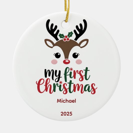 Custom Babys First Christmas Bauble, Baby 2025 Keramisch Ornament (Voorkant)