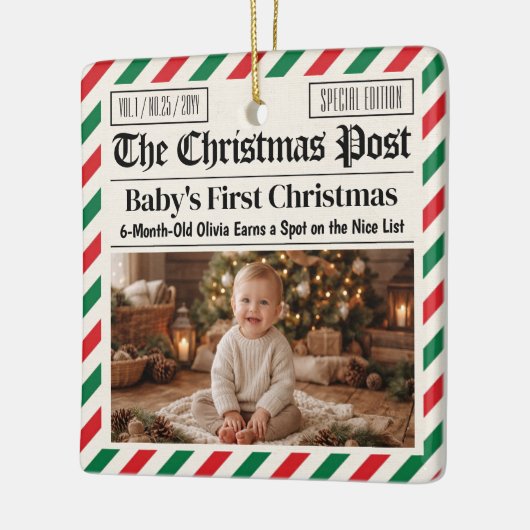Custom Baby's First Christmas Newspaper Keramisch Ornament (Links)