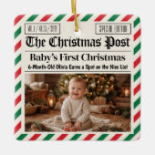 Custom Baby's First Christmas Newspaper Keramisch Ornament (Voorkant)
