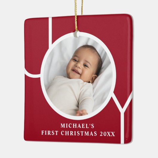 Custom Baby's First Christmas Photo Red Keramisch Ornament (Links)