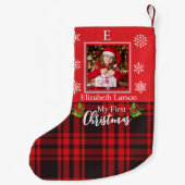 Custom Baby's Foto Eerste Xmas Monogram foto Kleine Kerstsok (Achterkant)