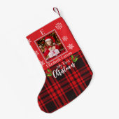 Custom Baby's Foto Eerste Xmas Monogram foto Kleine Kerstsok (Achterkant (Hangend))