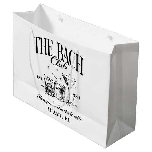 Custom Bach Club Bachelorette Retro Cocktail Zwart Groot Cadeauzakje (Voorkant Gekanteld)