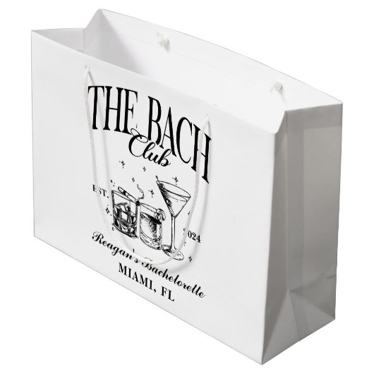 Custom Bach Club Bachelorette Retro Cocktail Zwart Groot Cadeauzakje (Achterkant Gekanteld)