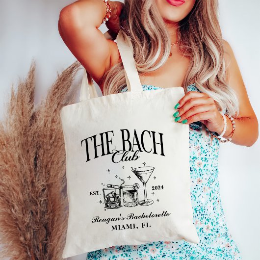 Custom Bach Club Bachelorette Retro Cocktail Zwart Tote Bag