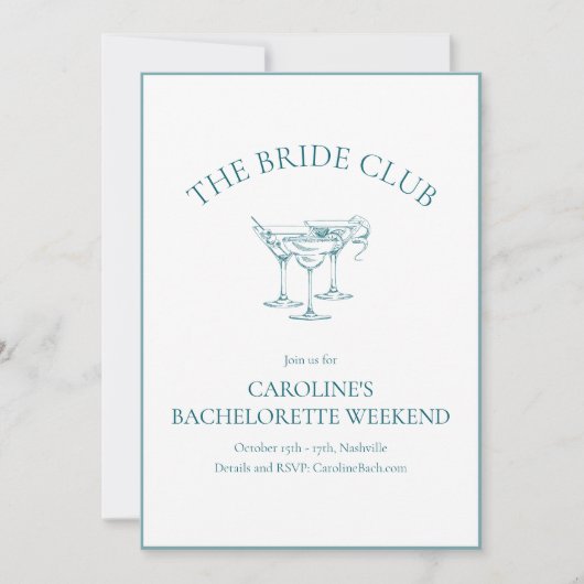 Custom Bachelorette Party Cocktail Social Club Kaart (Voorkant)