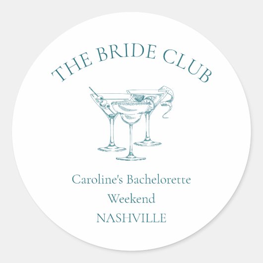 Custom Bachelorette Party Cocktail Social Club Ronde Sticker (Voorkant)