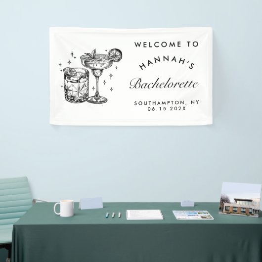 Custom Bachelorette Retro Cocktail Zwart Spandoek (Beurs)