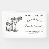 Custom Bachelorette Retro Cocktail Zwart Spandoek (Horizontaal)